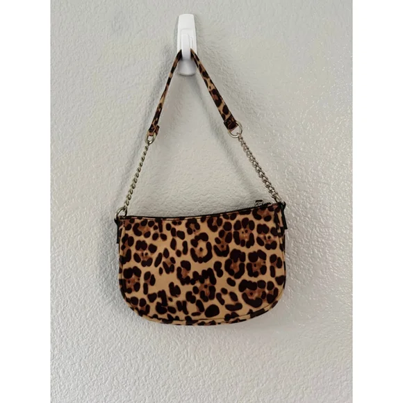 Y2K Leopard Print Shoulder Bag Gold Chain Strap Mini Baguette Purse EUC Retro - Picture 2 of 5